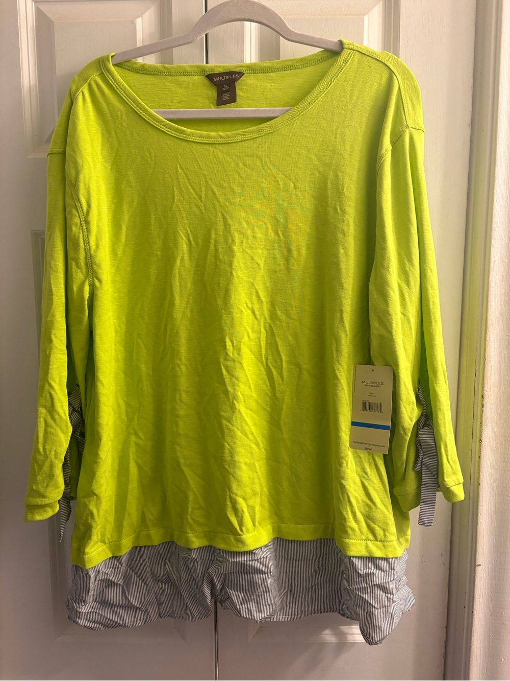 Multiples Neon Lime Layered-Hem Pullover